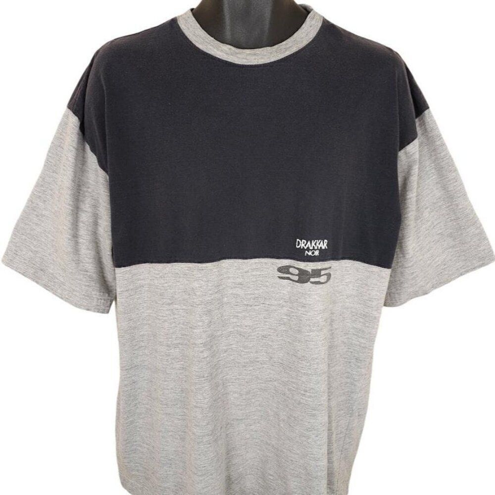 Vintage Drakkar Noir 95 T Shirt Mens Size XL Gray 90s Cologne Colorblock